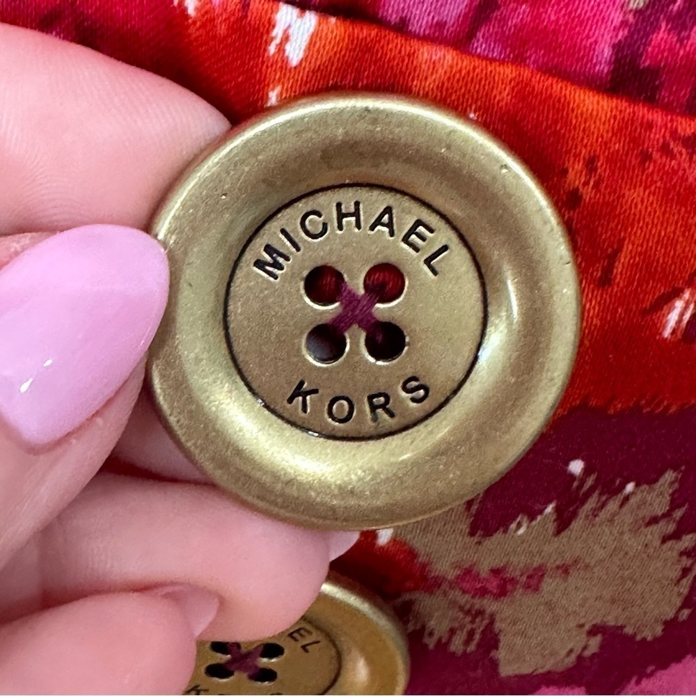 Michael Kors Floral Sleeveless Dress Red Pink Wine Gold Metal Buttons Sheath - Picture 3 of 7